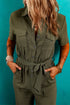 Modern Edge Utility Half Button Belted Wide Leg Jumpsuit